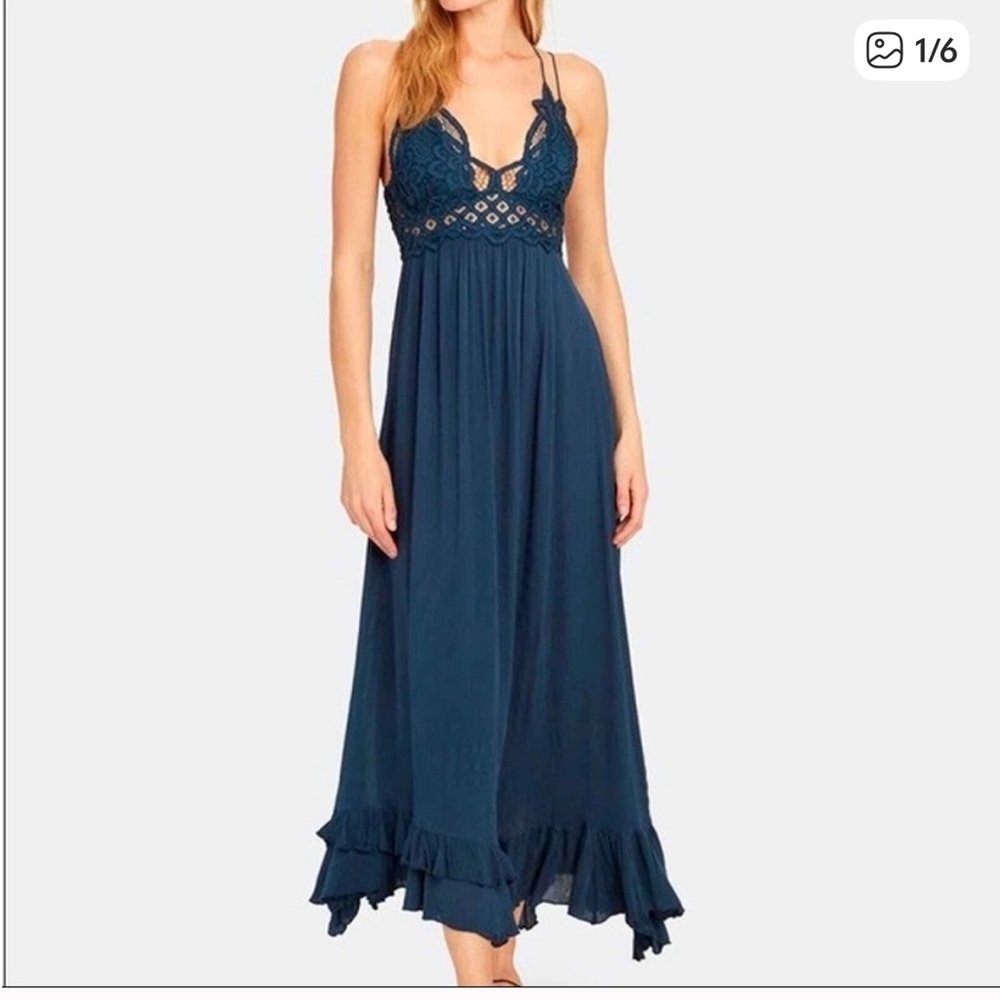 Free People Adella Lace-Trim Maxi Dress in Teal